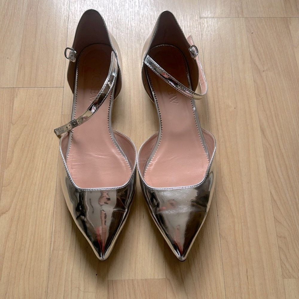 Jcrew silver ankle strap flats- size 9.5